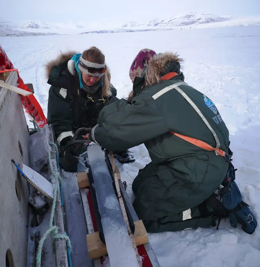 In Mohnbukta Sea ice sampling in Mohnbukta, eastern Svalbard, in May 2020.