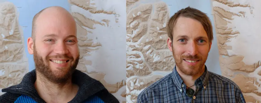 Peter Betlem and Kim Senger UNIS PhD candidate Peter Betlem (left) and associate professor Kim Senger together with co-authors recently received the Best Norwegian CCS Research Centre (NCCS) Paper award for 2019. Photo: UNIS.